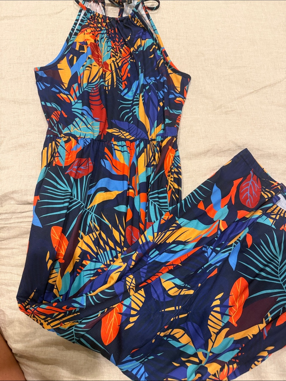 Tropical Halter Maxi Dress - Navy Multi